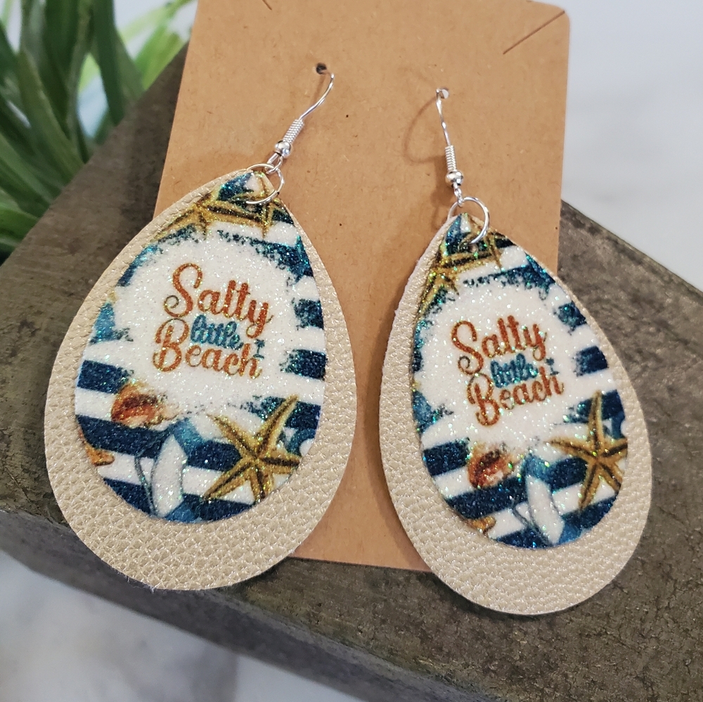 Salty Little Beach Faux Leather Teardrop Earrings